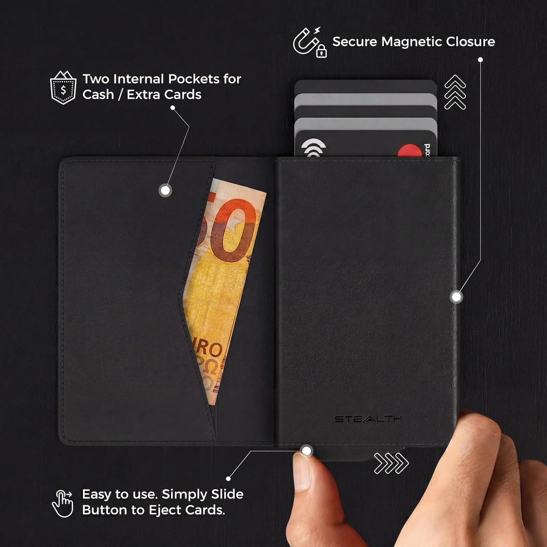 Stealth Wallet – Minimalistische Schlanke Leichte Pop-Up Kartenhalter – Kontaktlos Geschützte Sicher