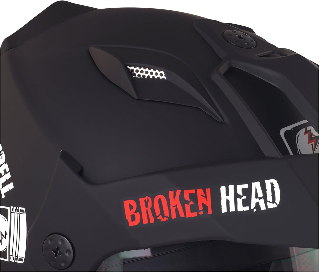 Broken Head Street Rebel rot Motocross-Helm Set mit Gold verspiegeltem Visier | Enduro-Helm - MX Cro
