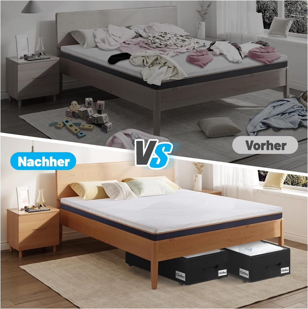 Unterbettkommode mit Rollen 360°Drehung, 2 Stück XXL 60L Unterbett Aufbewahrungsbox mit Transparente