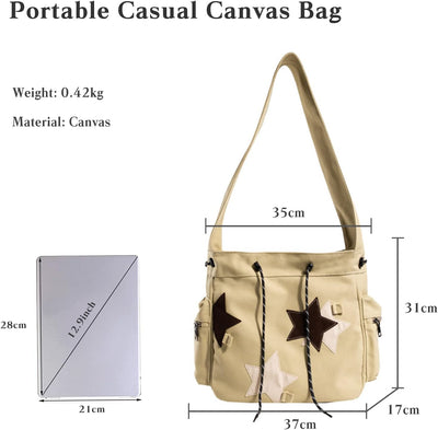 CORIOS Canvas Schultertasche Kordelzug Handtasche Grosse Kapazität Henkeltaschen Casual Umhängetasch