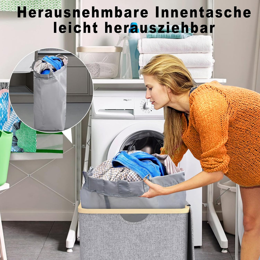 Wäschekorb mit Deckel 100L, Wäschesammler Gross schmal mit herausnehmbaren Wäschesack Laundry Basket