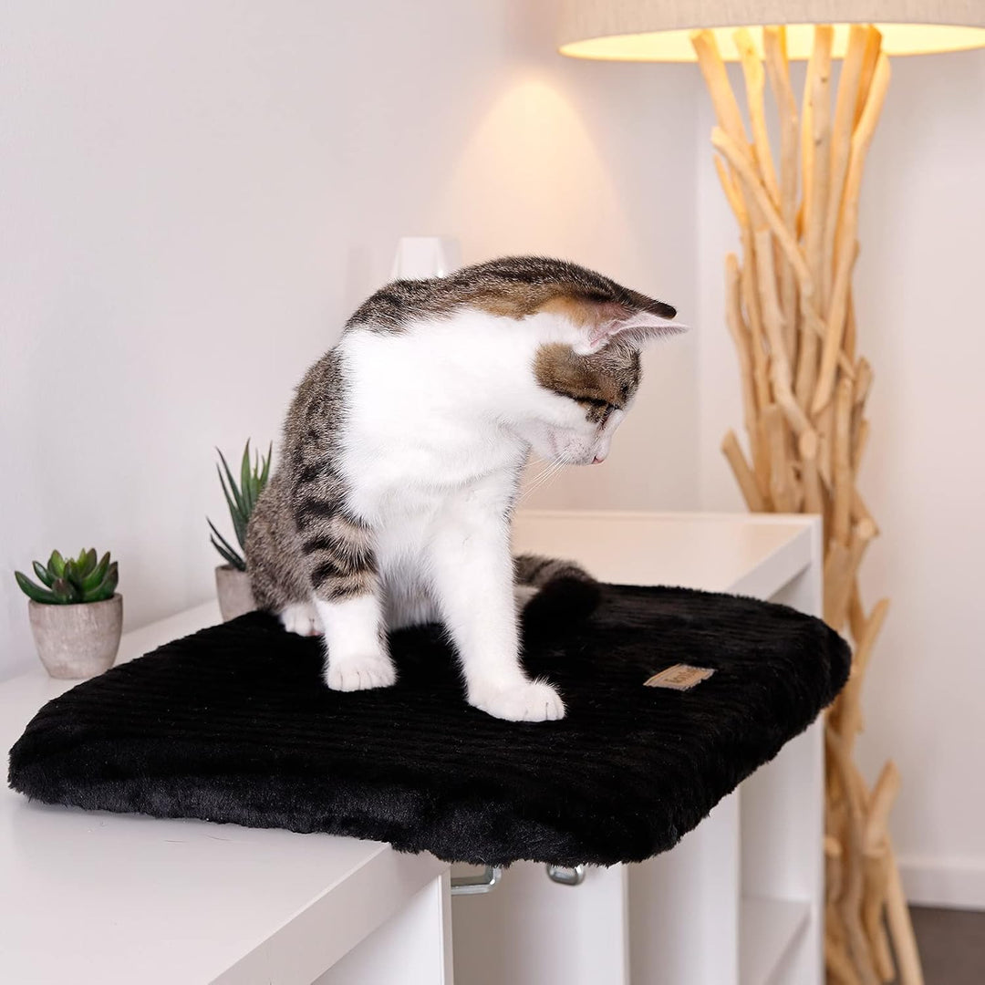 lionto Fensterliege für Katzen gepolstert aus Plüsch, 35x50 cm, Katzenbett für Fensterbänke, Montage