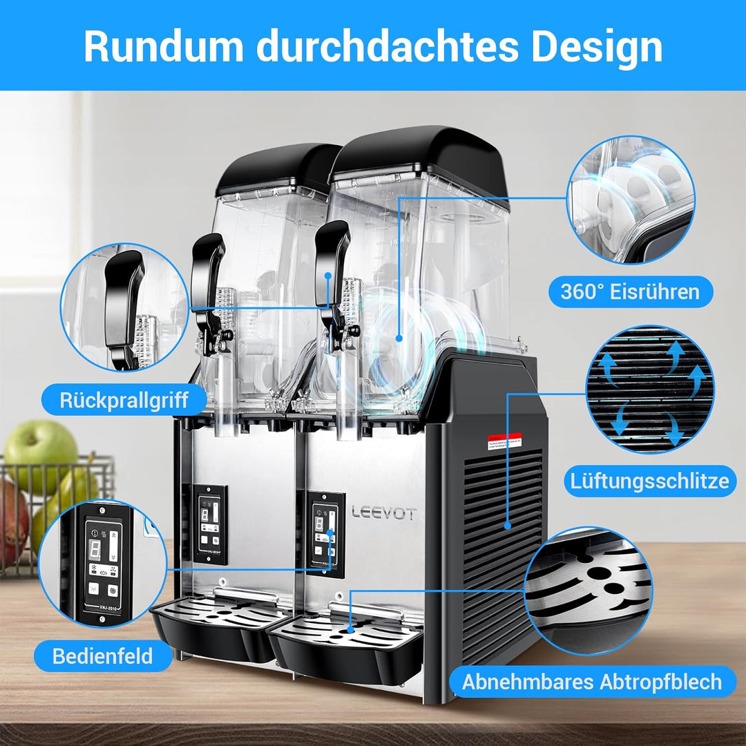 LEEVOT Kommerzielle Slush Maschine - 2 Tanks 24 Litres Margarita-Maker, 890W Edelstahl-Gefriergeträn