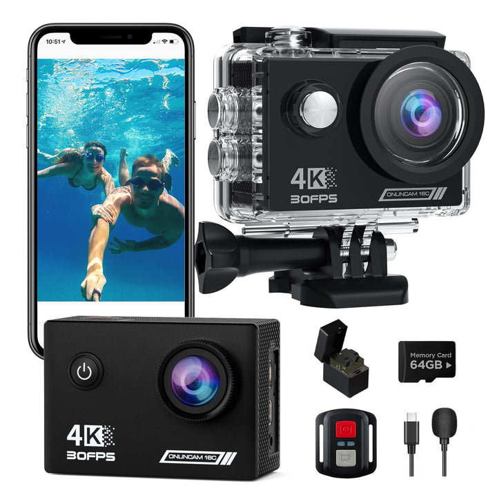 TIMNUT Action Cam 4K30fps, Unterwasserkamera WiFi Kamera,20MP HD 170°FOV mit EIS Helmkamera, 40m/131