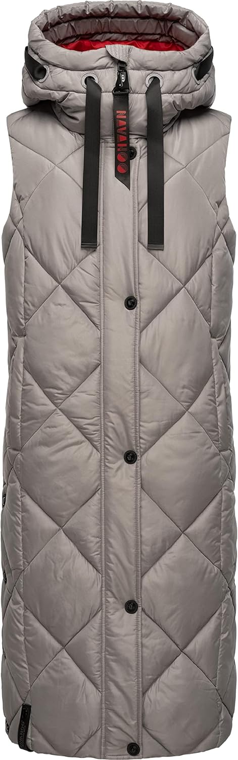 Navahoo warme Damen Winter Steppweste lang mit Kapuze Schnuckel XS-XXL S Zinc Grey, S Zinc Grey