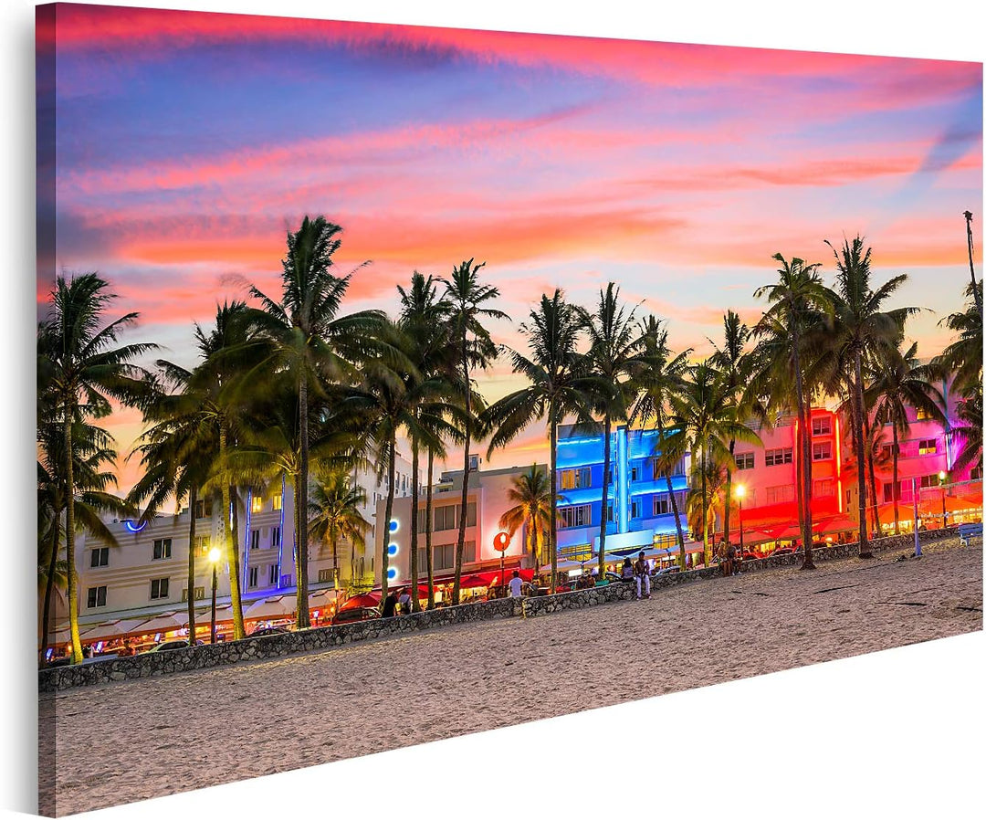 islandburner Bild auf Leinwand Miami Strand Florida Bilder Wandbilder Poster Leinwand 100x57cm, Lein