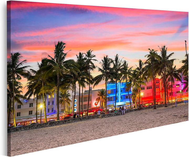 islandburner Bild auf Leinwand Miami Strand Florida Bilder Wandbilder Poster Leinwand 100x57cm, Lein
