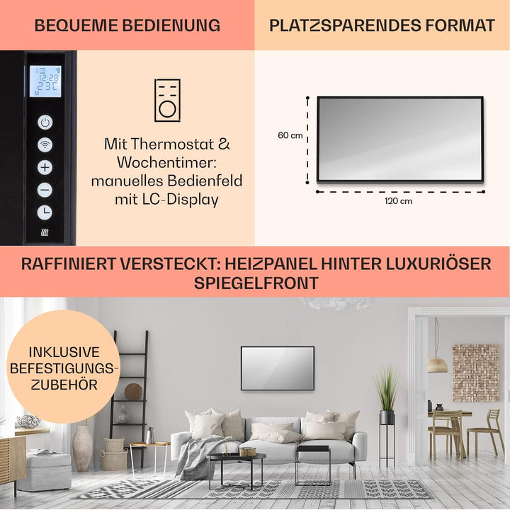 Klarstein Infrarotheizung, Infrarot Spiegelheizung Standgerät, Infrarotheizung mit Thermostat, Heizu