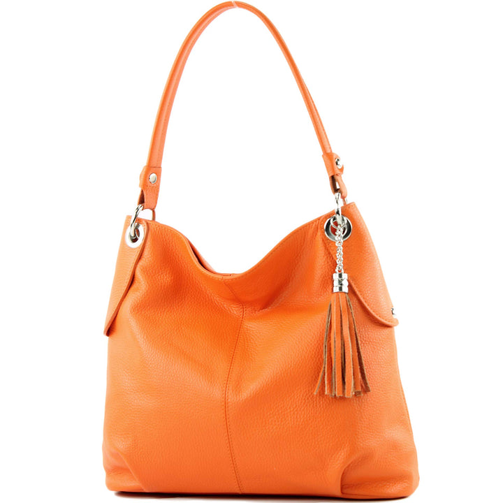 modamoda de - T185 - ital. Damen Schultertasche aus Leder Orange, Orange