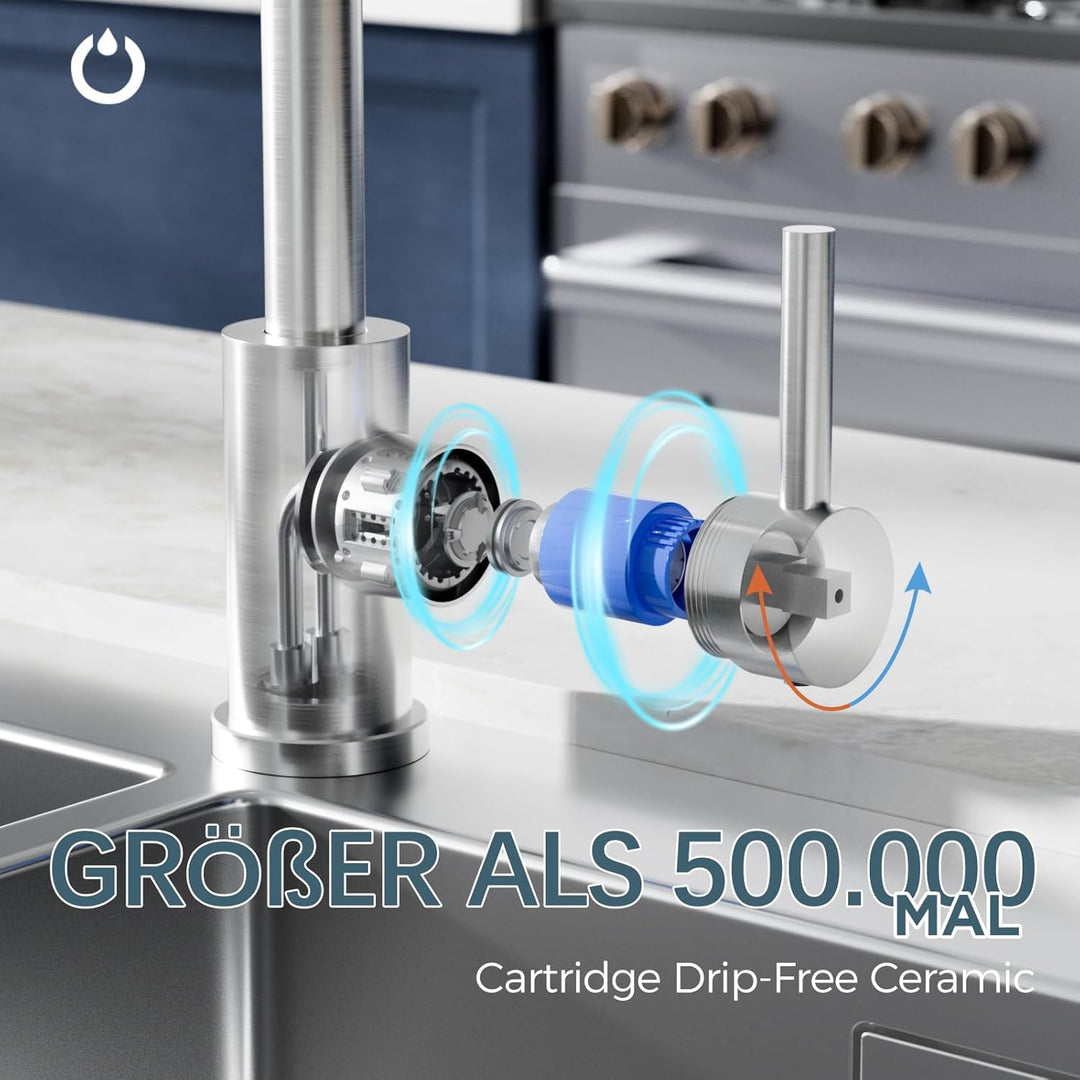 FORIOUS Wasserhahn Küche, Küchenarmatur mit 360°Drehbar, L Förmige Mischbatterie Küche Spülenarmatur