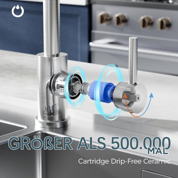 FORIOUS Wasserhahn Küche, Küchenarmatur mit 360°Drehbar, L Förmige Mischbatterie Küche Spülenarmatur