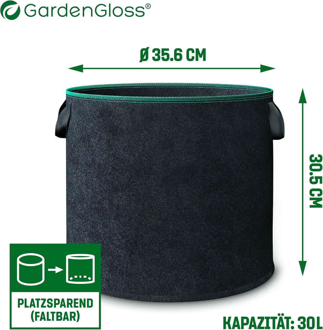 GardenGloss® Pflanzsack (3 Stück) - 30L Pflanztasche aus Vliesstoff - Pflanzentasche für Kartoffeln,