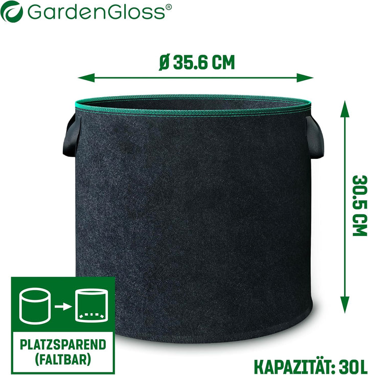 GardenGloss® Pflanzsack (3 Stück) - 30L Pflanztasche aus Vliesstoff - Pflanzentasche für Kartoffeln,