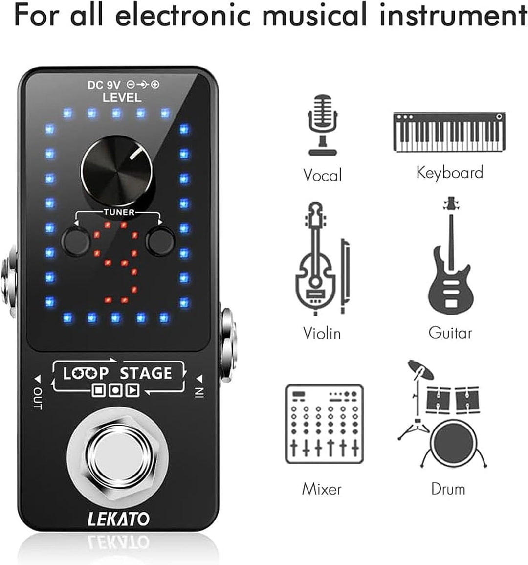 LEKATO Gitarre Loop Effektpedal mit 9 Schnallen Integrierte Stimmgerät Loop Station Max 40 Minuten A