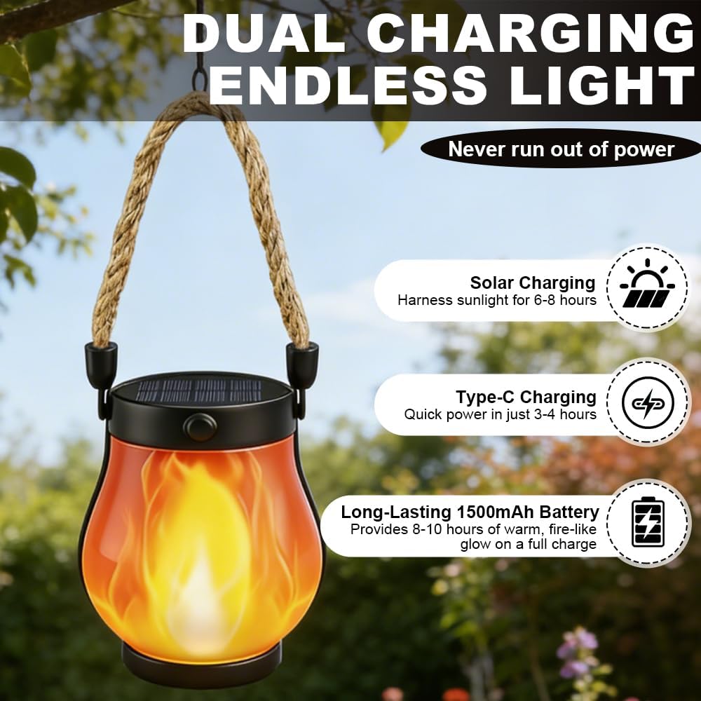 2pcs Solarlaternen Für Draussen, Solar Laterne Tanzende Flammen LED Tragbares Rund Stehend, Solarlat