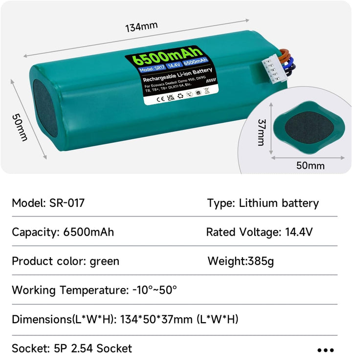 6500mAh 14.4V Ersatz Akku für Deebot N10 N20 N30 Pro/Max/Plus, für Ecovacs T30 Omni, für Ecovacs Dee