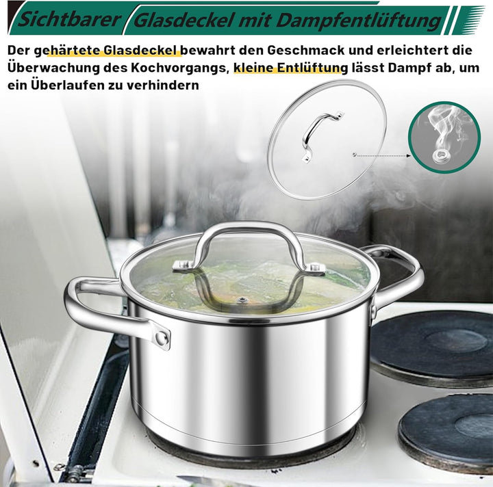TEAMFAR Kochtopf 24cm, 5,7L Gross Edeastahl Topf Nudeltopf Induktion mit 3-Lagen Boden für alle Herd
