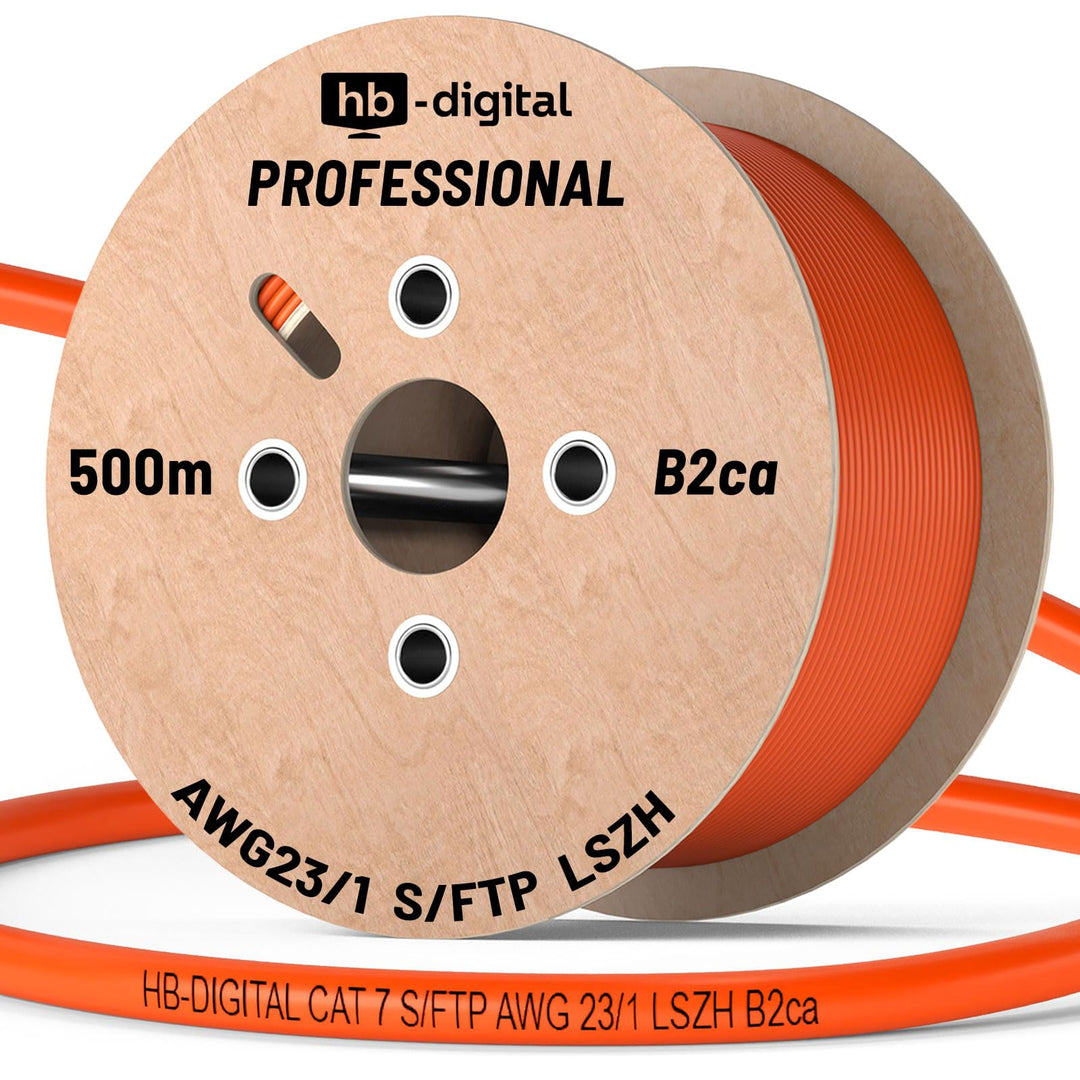 HB-DIGITAL 500m CAT 7 Netzwerkkabel LAN Kabel Verlegekabel 10 Gbit/s Ethernet PoE++ Installationskab
