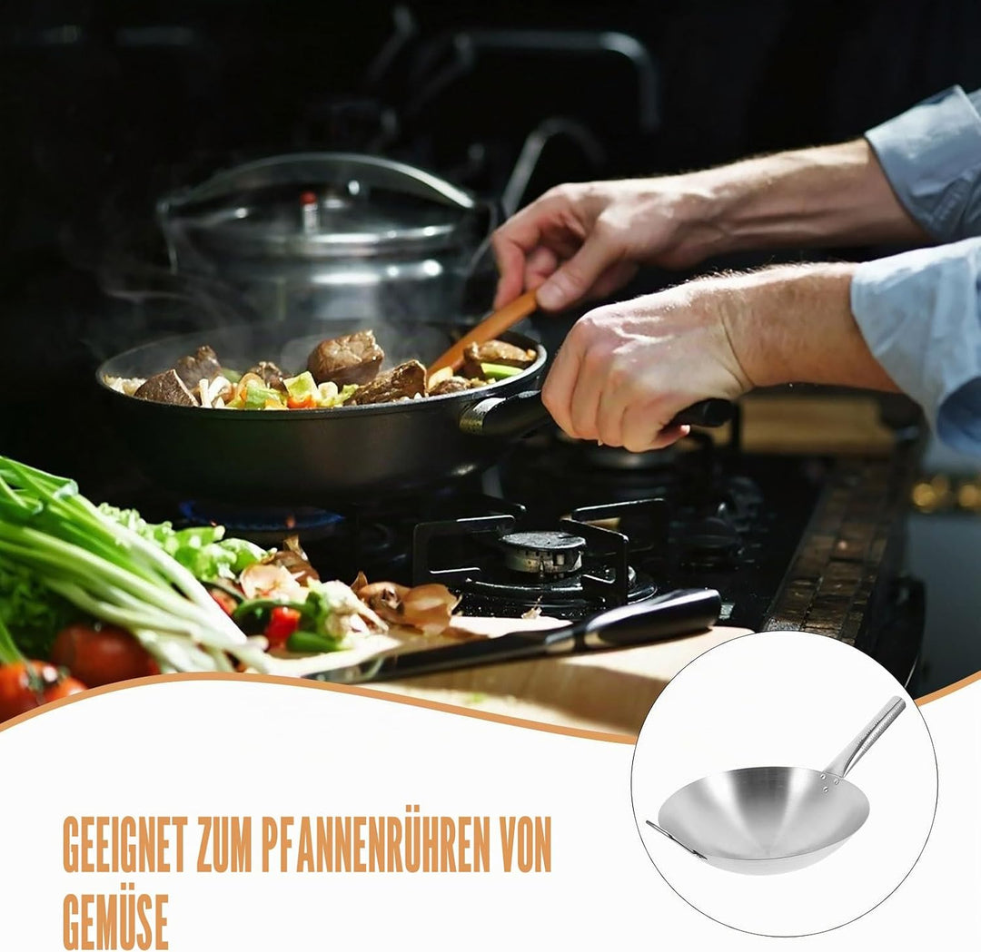Luxshiny Edelstahl Bratpfanne 30cm Antihaftbeschichtet mit Langem Griff Wok Pfanne Tief Induktion Ge