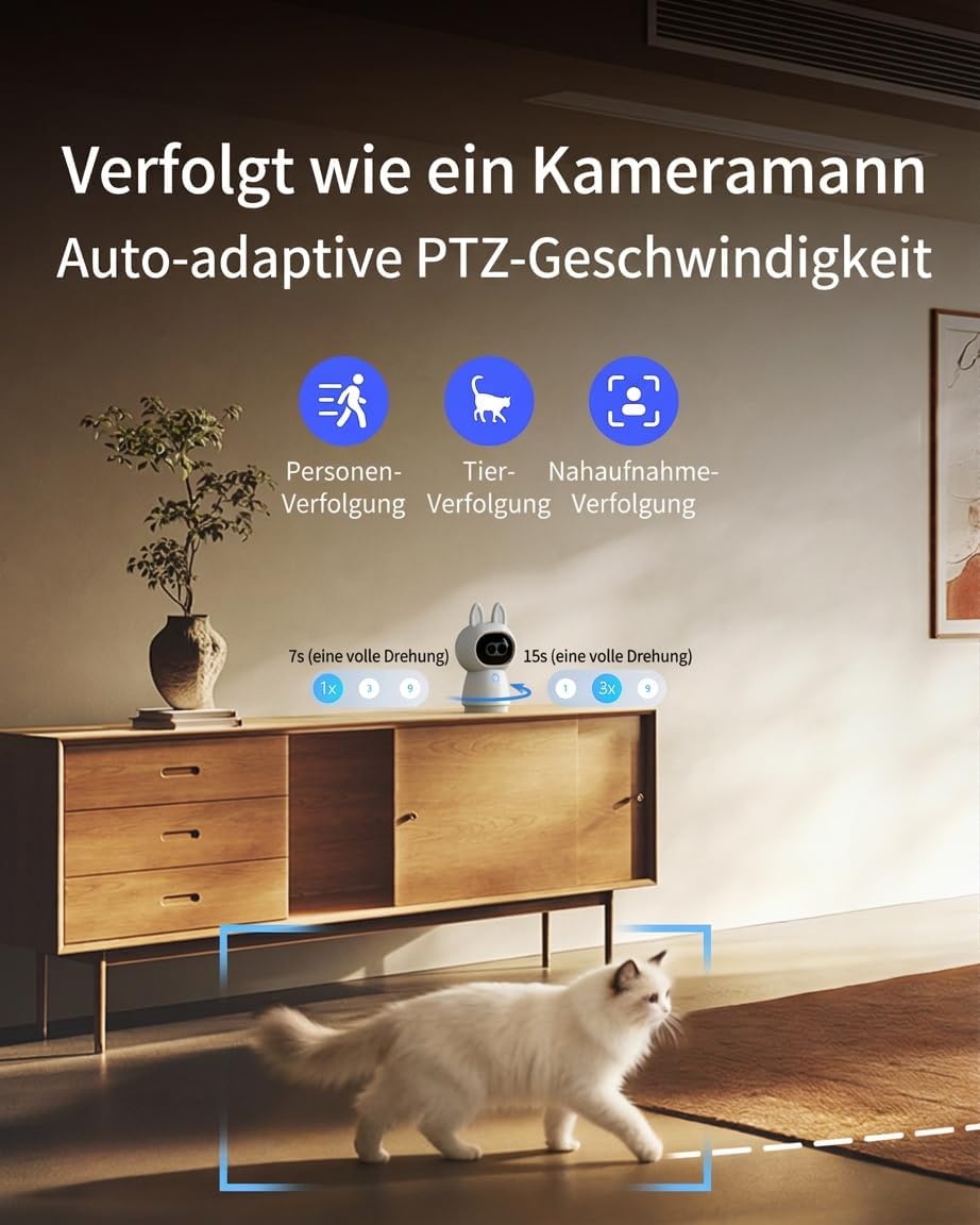 Aqara 4K UHD Dual Objektiv Kamera-Hub G350, Überwachungskamera Innen mit 9X Zoom und 360° PTZ, KI-Au