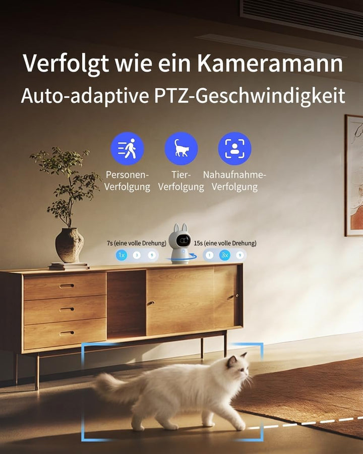 Aqara 4K UHD Dual Objektiv Kamera-Hub G350, Überwachungskamera Innen mit 9X Zoom und 360° PTZ, KI-Au