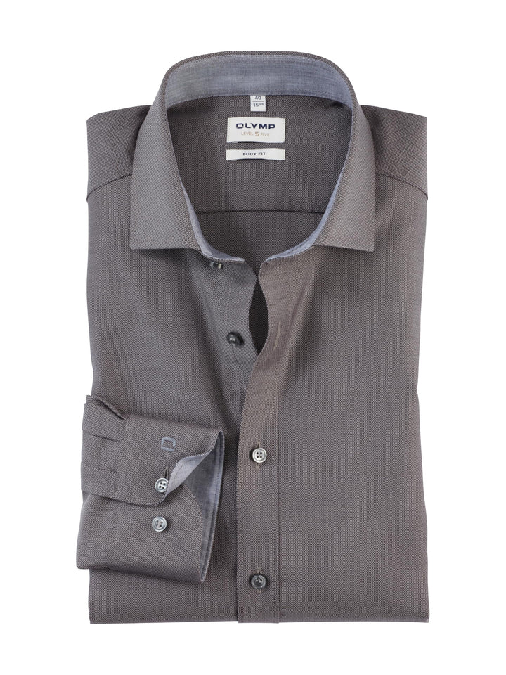 OLYMP Herren Oberhemd Langarm Level Five,Uni,Body fit,Royal Kent 38 Anthrazit 67, 38 Anthrazit 67