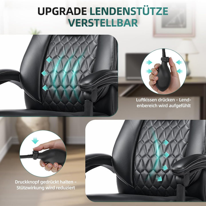 COLAMY Chefsessel Ergonomisch mit Fussstütze, Aufblasbarer Lendenstütze, 117° Kippfunktion, Gepolste