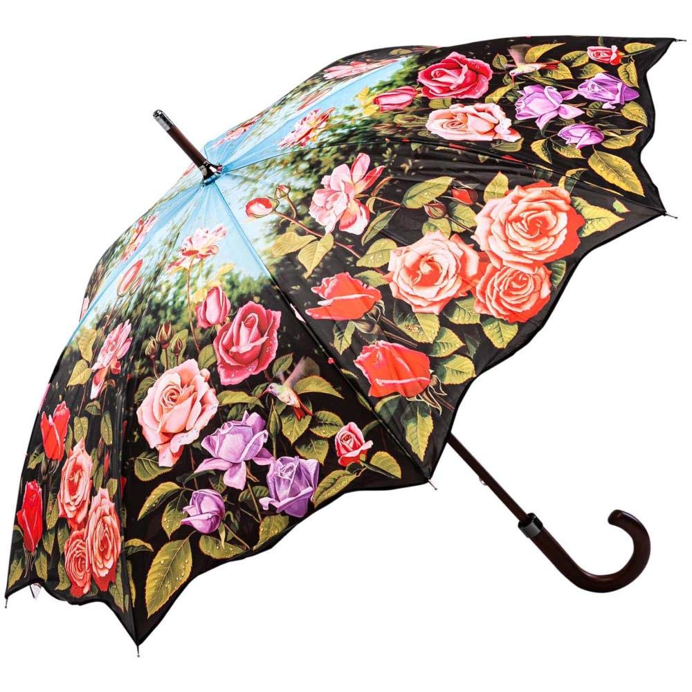 LUCKYWEATHER Regenschirm Stockschirm Damen Motiv Rosengarten I Stockregenschirm gross und stabil sow
