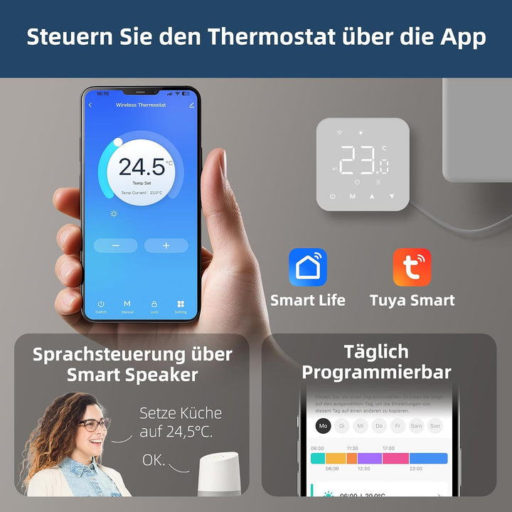 Beok WiFi Thermostat Für Gaskessel, Tuya Smart Raumthermostat Thermostate Heizung Digital LCD-Anzeig
