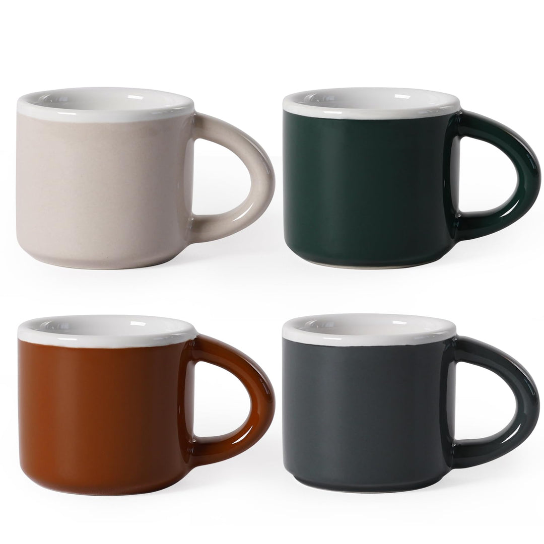 Espressotassen Set 4-teilig, Terracotta Keramik Mini-Kaffeetassen Dickwandige Mokka Tassen Mit Henke