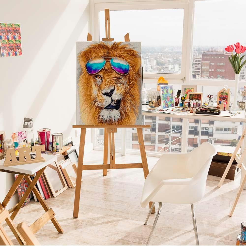 Artnapi Malen nach Zahlen Erwachsene mit Rahmen | DIY Handgemalt | Löwe mit der Brille | Kit für Anf