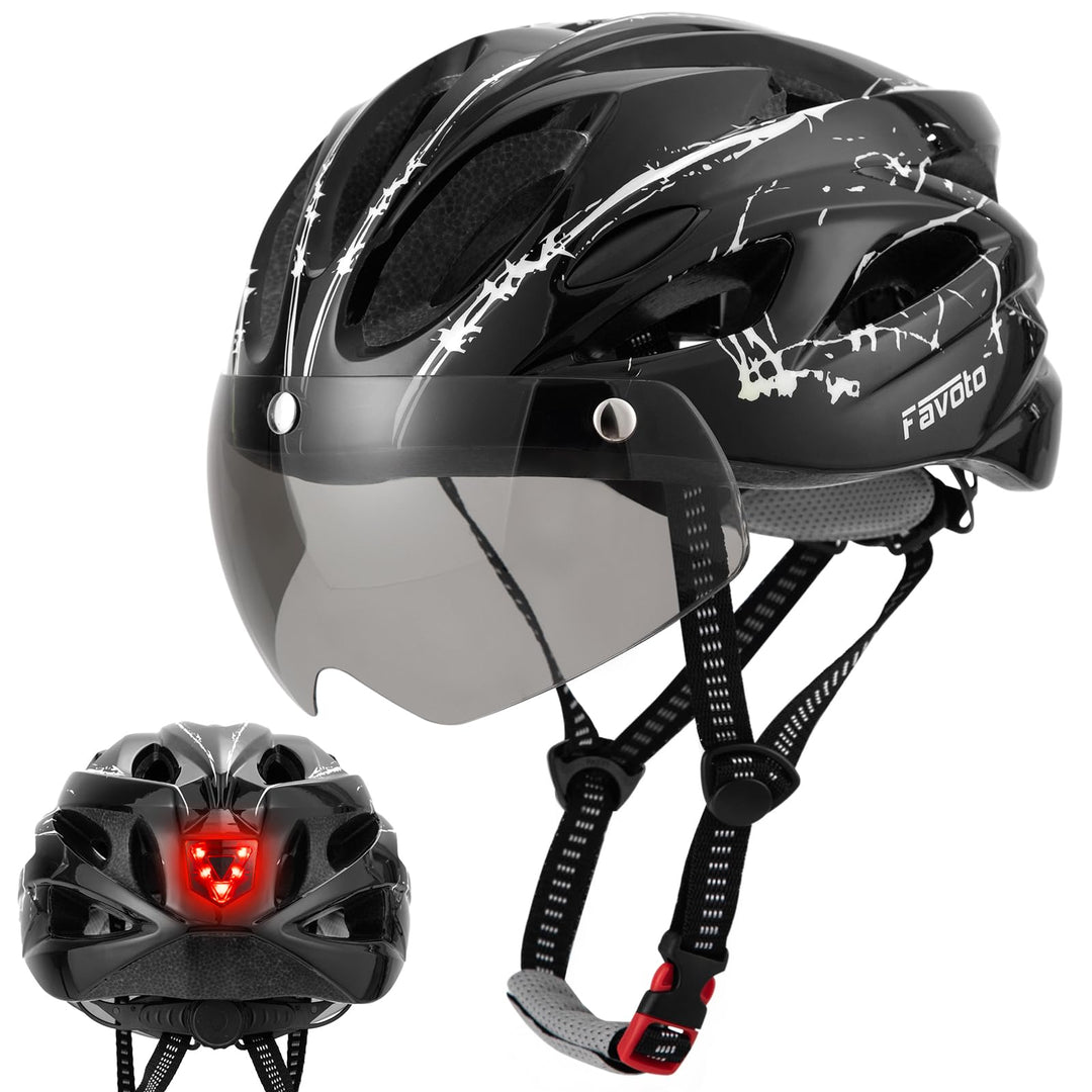 Favoto Fahrradhelm Herren mit Licht - Damenhelm Fahrradhelm Leichtgewicht Atmungsaktiv mit Brille Rü