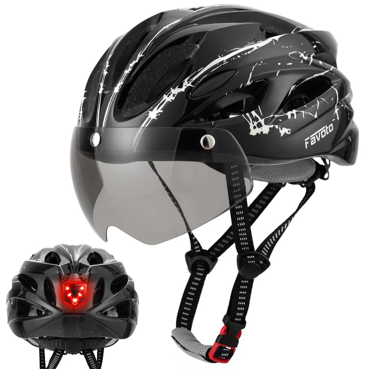 Favoto Fahrradhelm Herren mit Licht - Damenhelm Fahrradhelm Leichtgewicht Atmungsaktiv mit Brille Rü