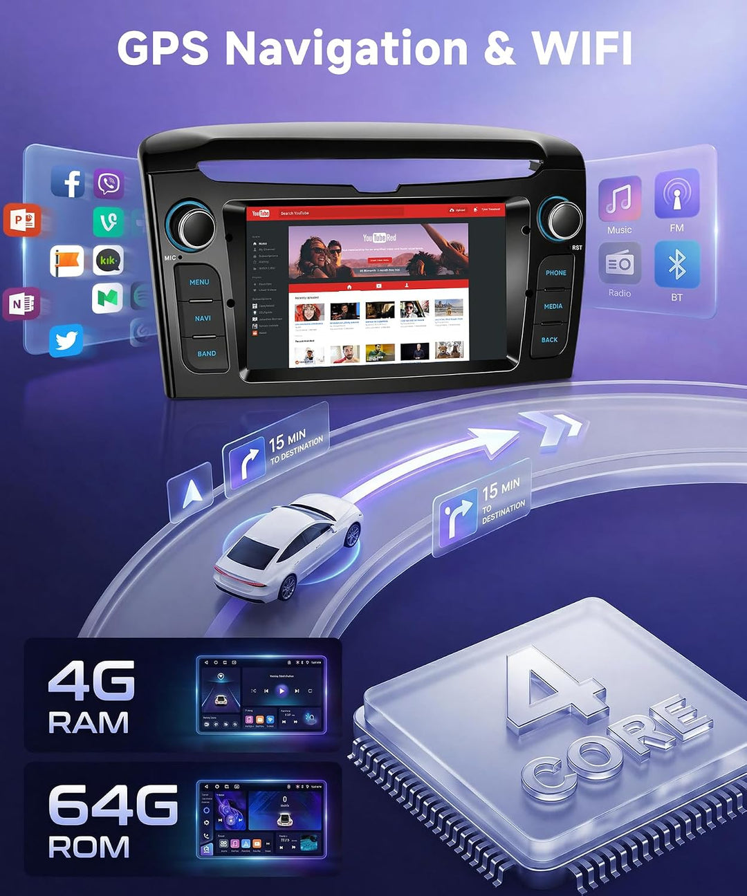 Rimoody 4G+64G Android Autoradio für Lancia Ypsilon 2012-2020 Wireless Carplay Android Auto, 7 Zoll