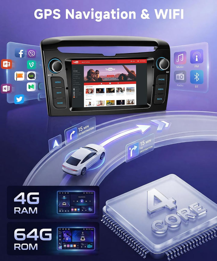 Rimoody 4G+64G Android Autoradio für Lancia Ypsilon 2012-2020 Wireless Carplay Android Auto, 7 Zoll