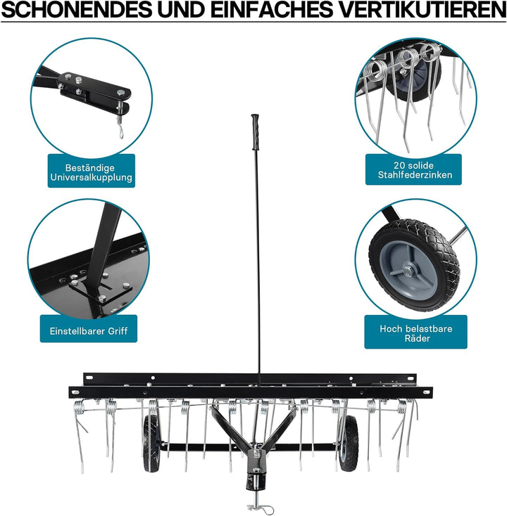 Vertikutierer für Aufsitzmäher mit 100cm Arbeitsbreite und 7" Gummireifen