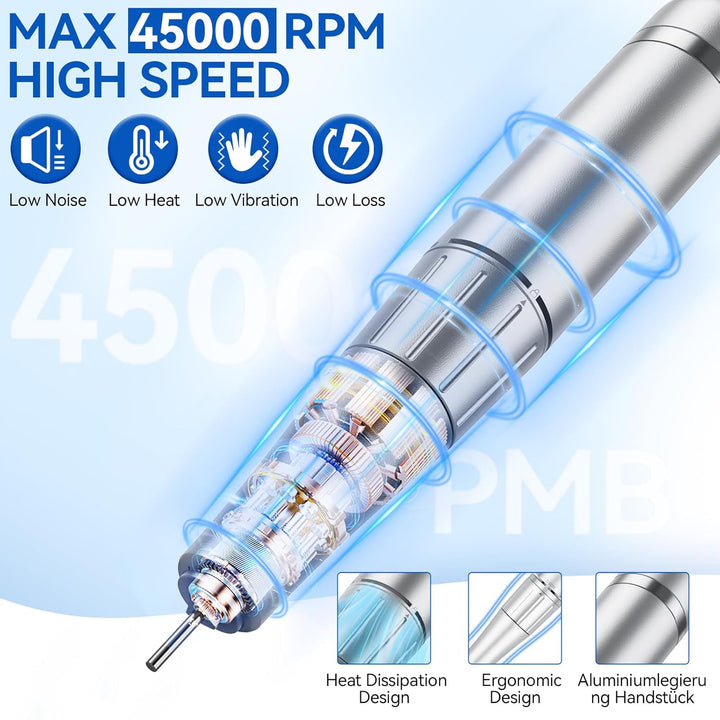 Elektrische Nagelfeile Nagelfräser Professioneller 45000RPM, 12 in 1, LCD Maniküre Pediküre Set Elek