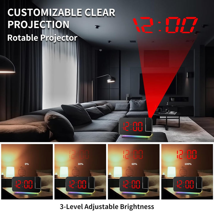 Cuteefun Projektionswecker, Wecker mit Projektion, Projektionsuhr mit Dualem USB C/A Ladeanschluss,