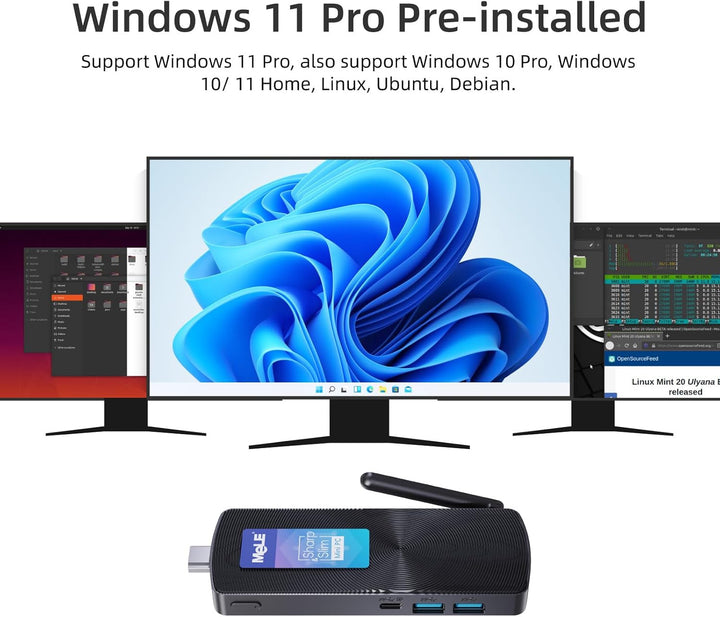 MeLE PCG02 Mini PC Stick mit Windows 11 Pro, lüfterloser N100 PC, 8 GB RAM, 256 GB Speicher, voll fu