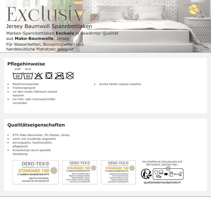 aqua-textil Exclusiv Spannbettlaken 200x220-220x240 cm Natur Jersey Baumwolle 230g/qm Spannbetttuch