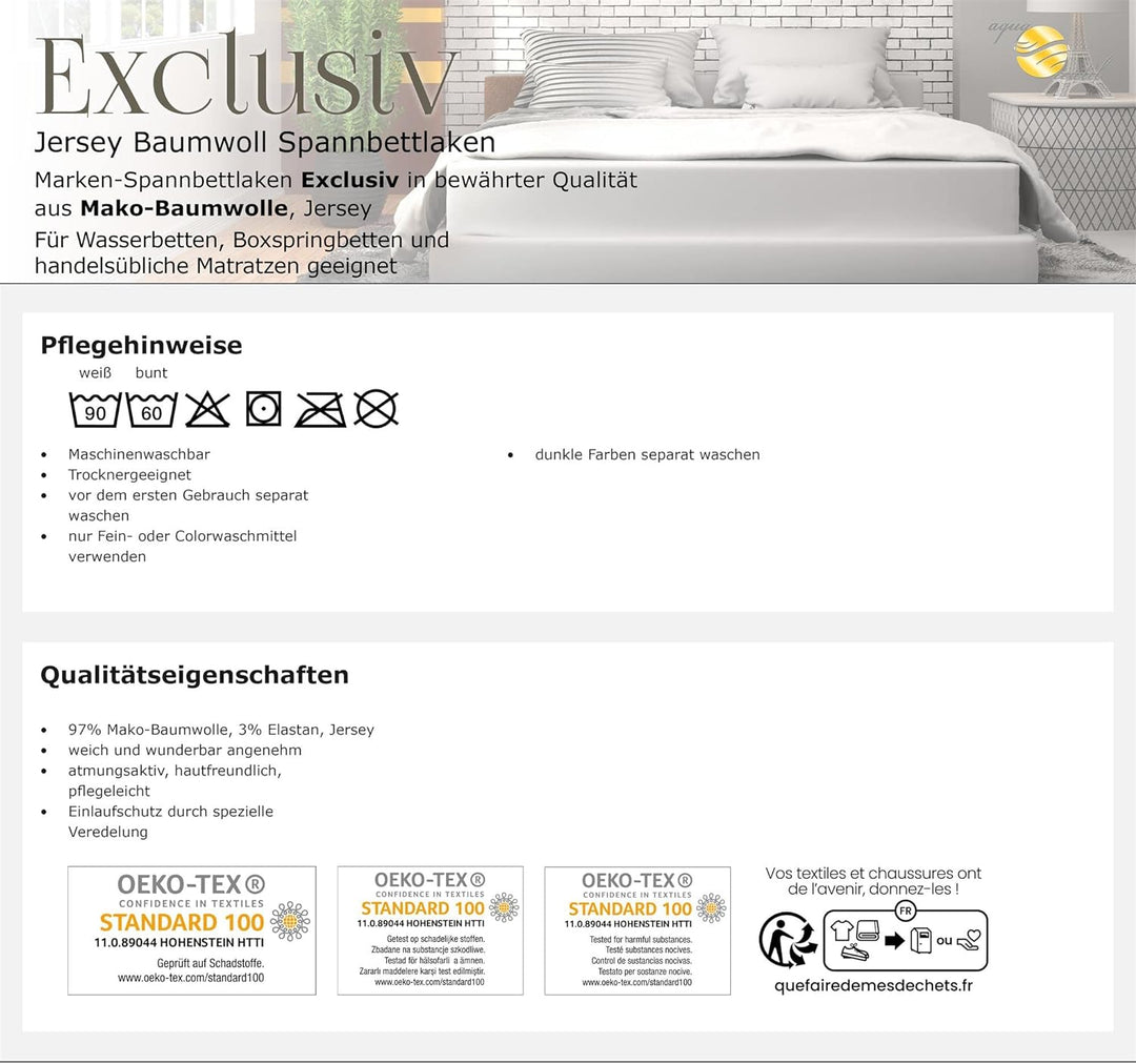 aqua-textil Exclusiv Spannbettlaken 200x220-220x240 cm Flieder Jersey Baumwolle 230g/qm Spannbetttuc