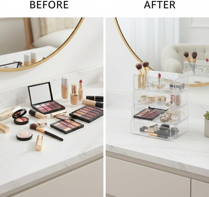 3 Stück Acryl Schmink Organizer Schminktisch Make up Organizer Kosmetik Makeup Organizers Schubladen