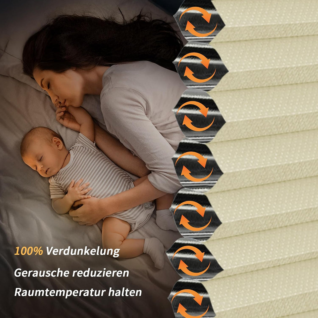 BelleMax Wabenplissee ohne Bohren verdunkelung Thermo plissee klemmfix, Beige-weiss 45x110cm(BxH), 1