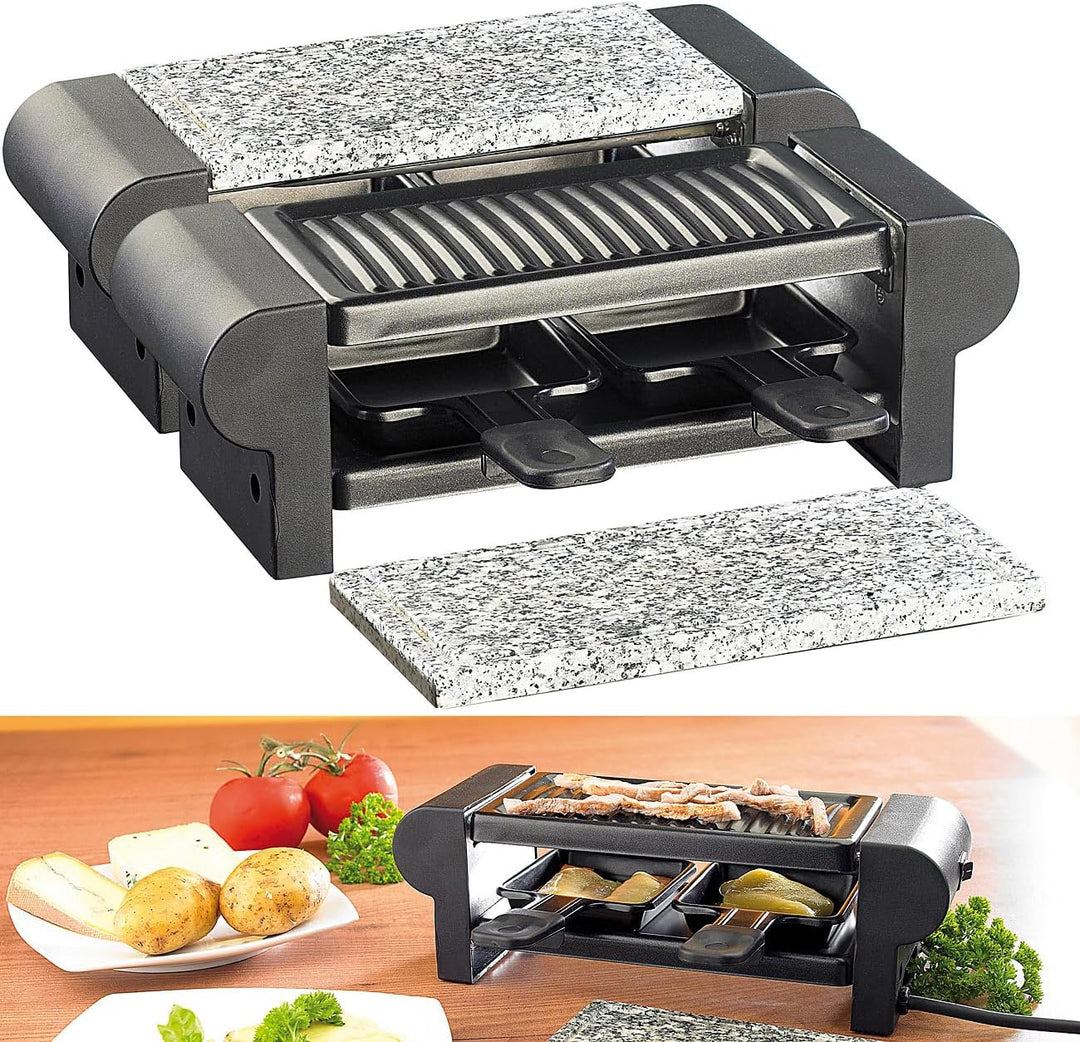 Rosenstein & Söhne Grillplatten: Raclette für 4 Personen, mit Grillaufsatz und heissem Stein, 350 Wa