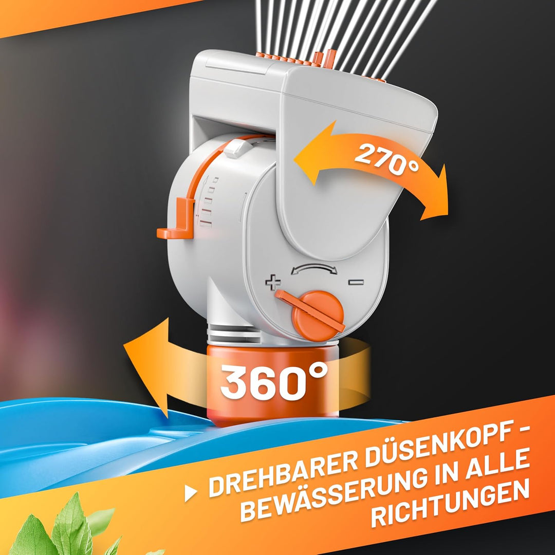 Robuster GRÜNTEK Oszillationssprinkler mit Turbo-Motor – Viereckregner mit 16-Düsen Bewässerungssyst