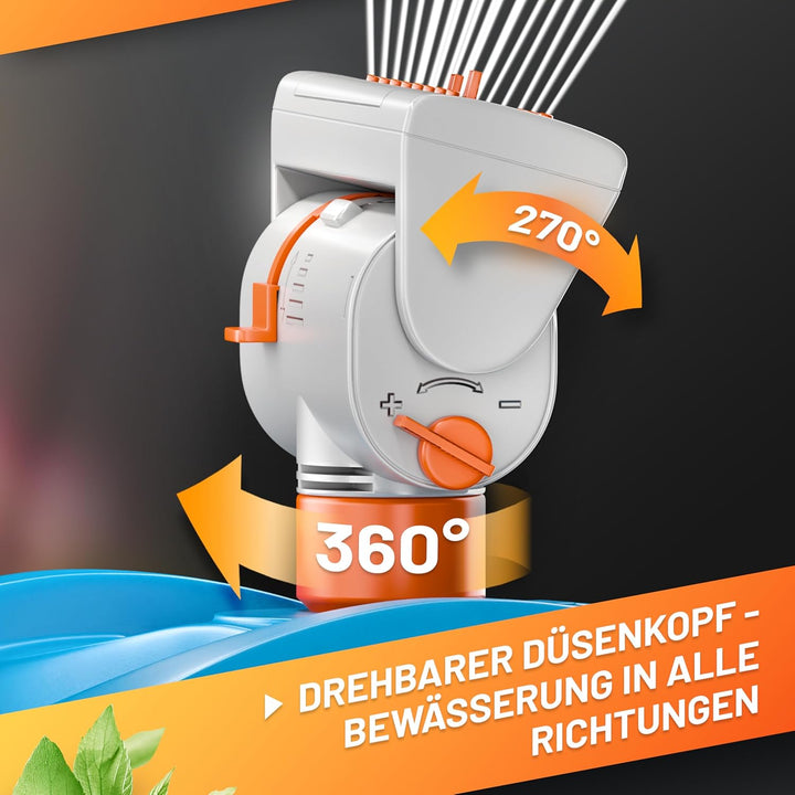 Robuster GRÜNTEK Oszillationssprinkler mit Turbo-Motor – Viereckregner mit 16-Düsen Bewässerungssyst