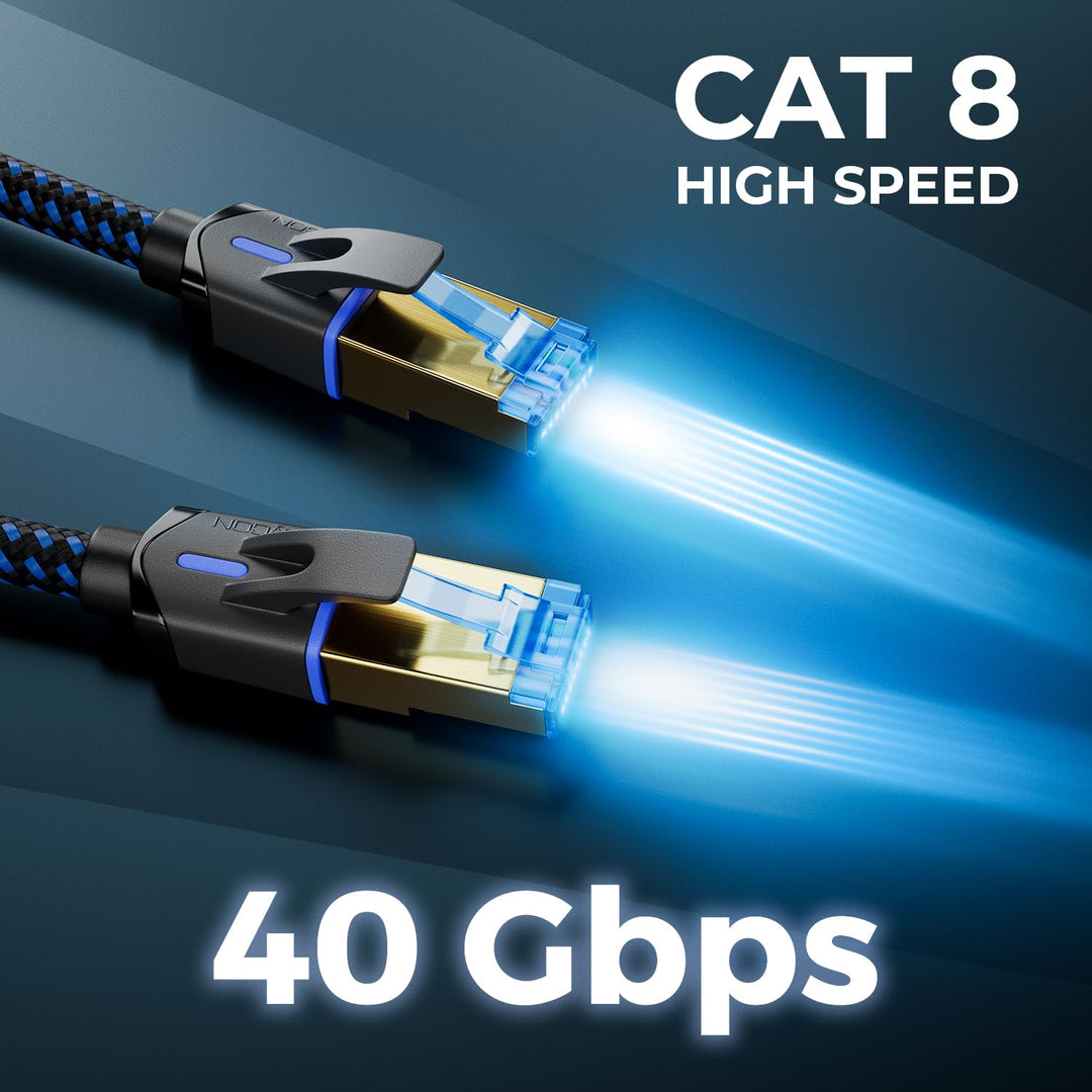 deleyCON 10m CAT 8 Netzwerkkabel (40 Gbit/s, Nylon, 100% Kupfer) S/FTP PIMF - Gigabit Ethernet Patch