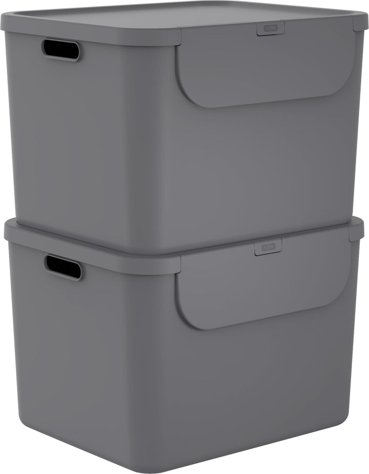 Rotho Albula 2er-Set Mülltrennungssystem 55l für die Küche, Kunststoff (PP) BPA-frei, 55l (52.3 x 40