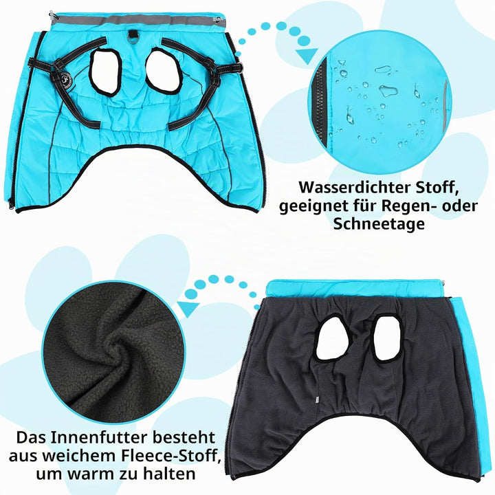 Hundemantel Winter, Hundemantel Wasserdicht, Warme Hundejacke mit Geschirr, Reflektierende Streifen,