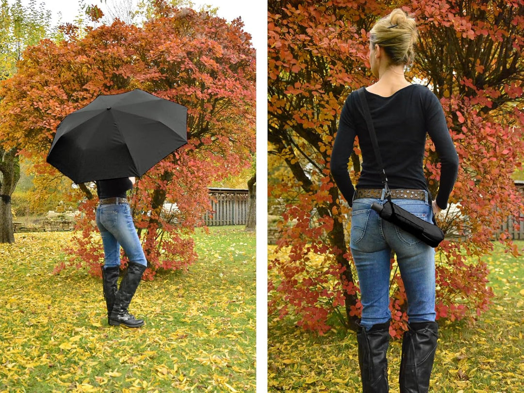 iX-brella Trekking XL Taschenschirm 115 cm gross mit Umhängetasche black, black